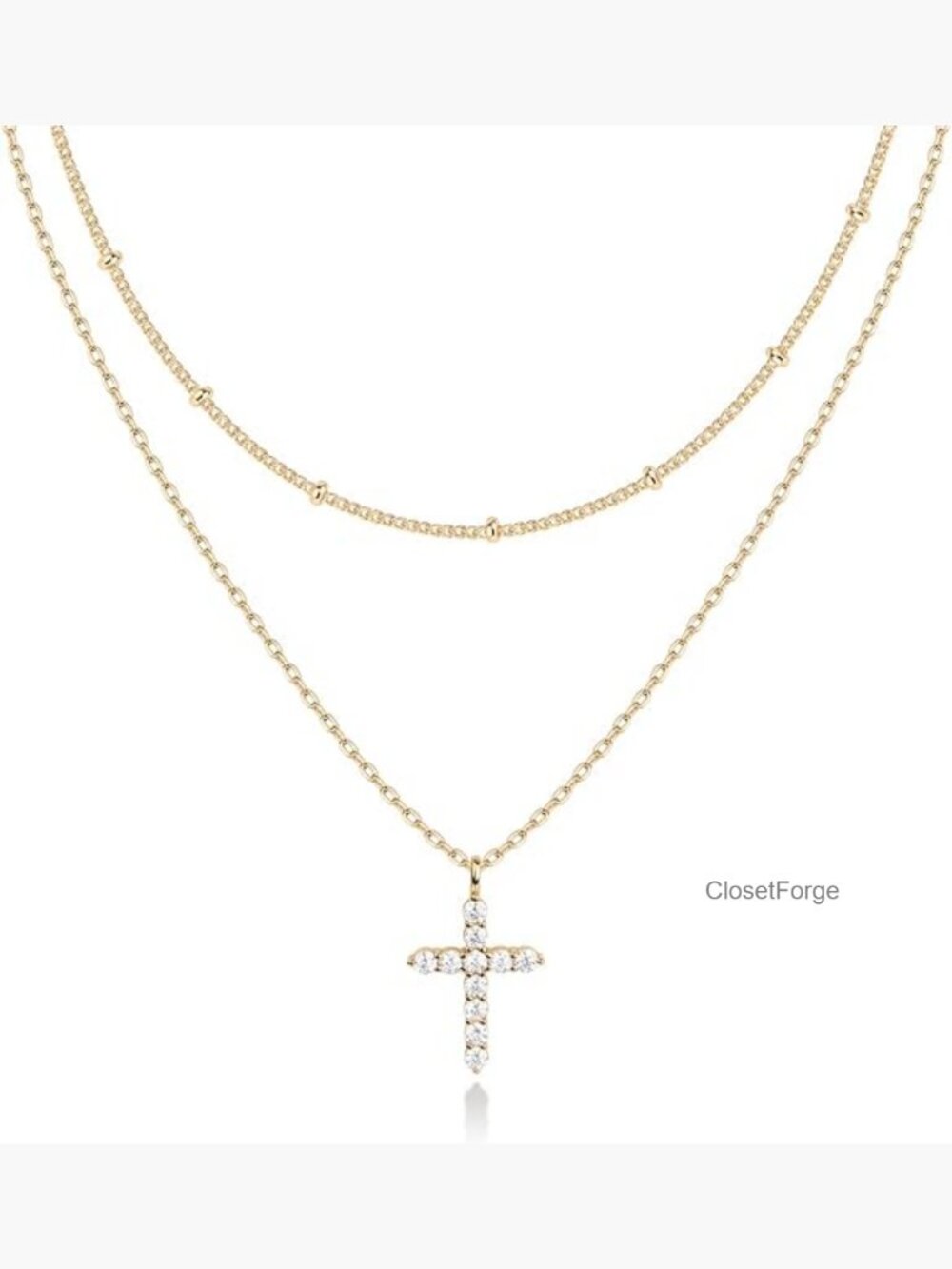 Layering Pendant Necklace Set with Cross and Cubic Zirconia